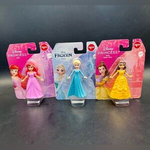 NEW Mattel Disney Princesses Mini Figures Lot Of 3 Ariel Belle Elsa